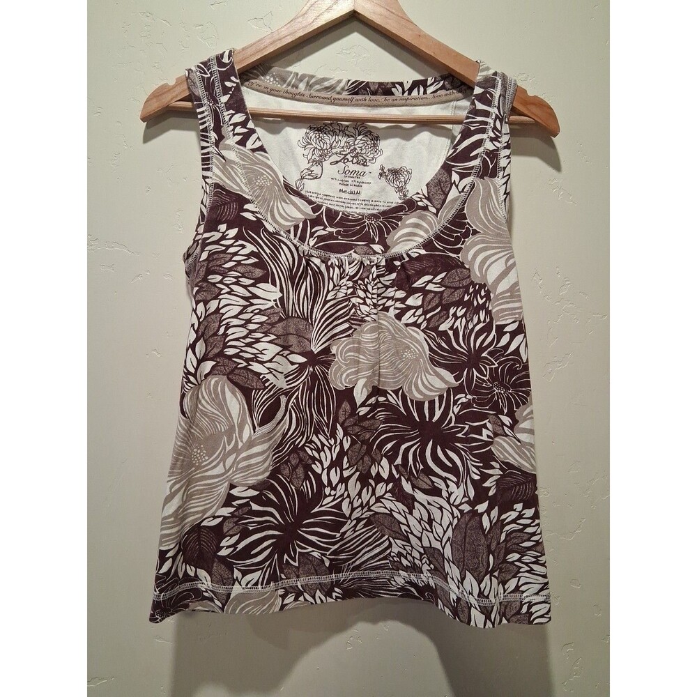 Lotus by Soma Intimates Women's Size M Maroon Cream Tan Floral Tank